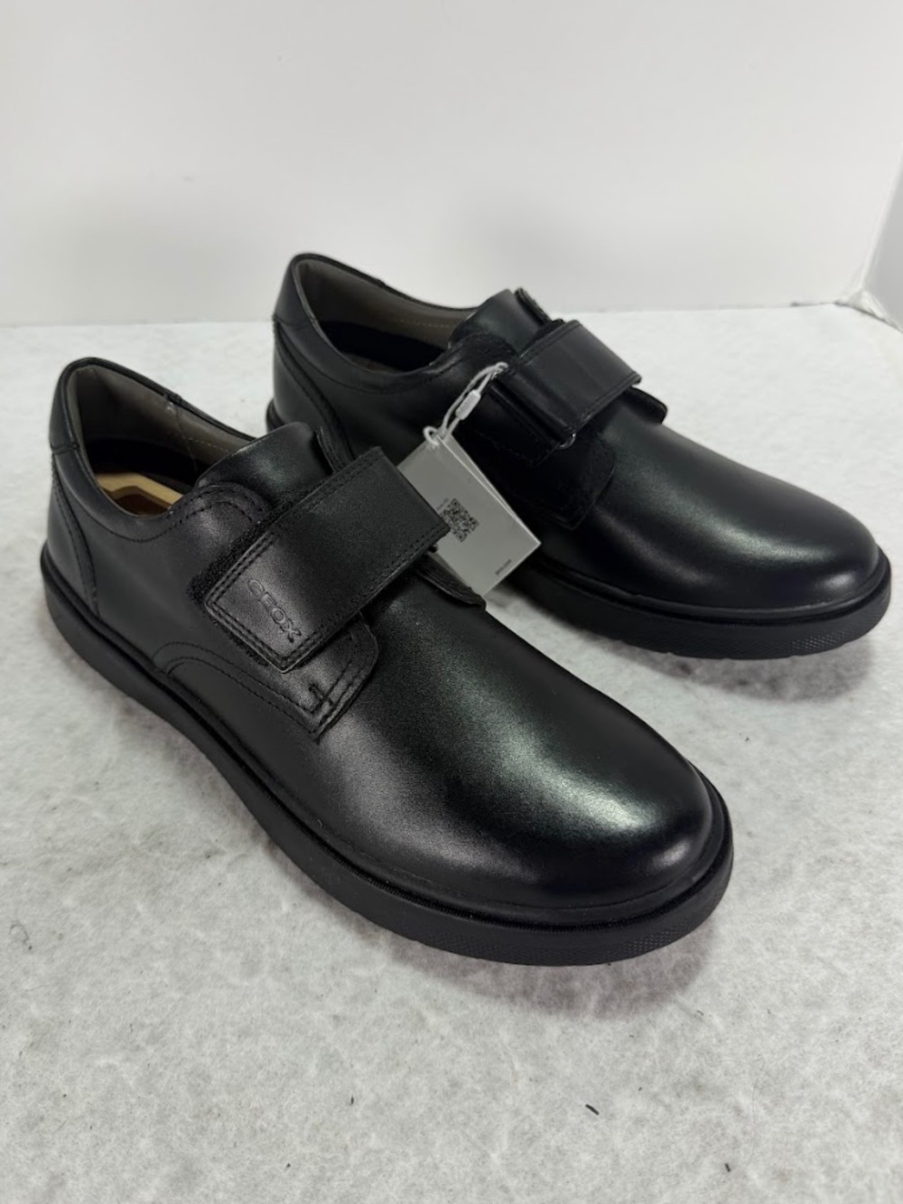 Geox Respira Leather Velcro Dress Shoes Black EU 41 US Men 8 NWT